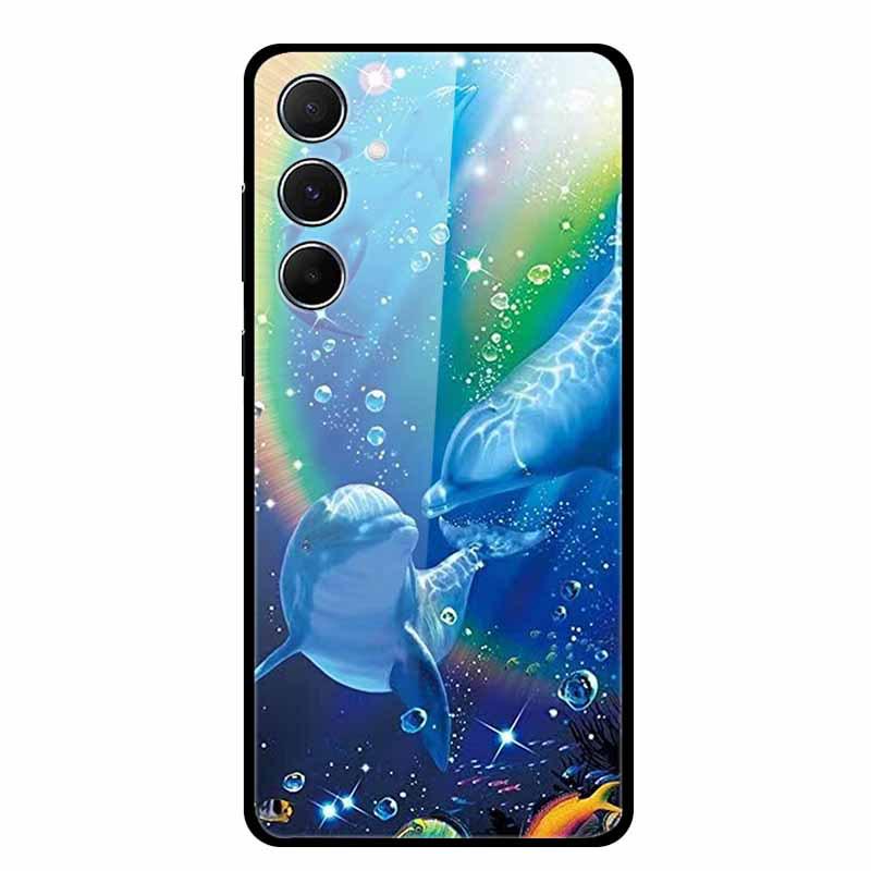 Tempered Glass Phone Case for Samsung A55 5G - Aesthetic Colorful Landscape Pattern