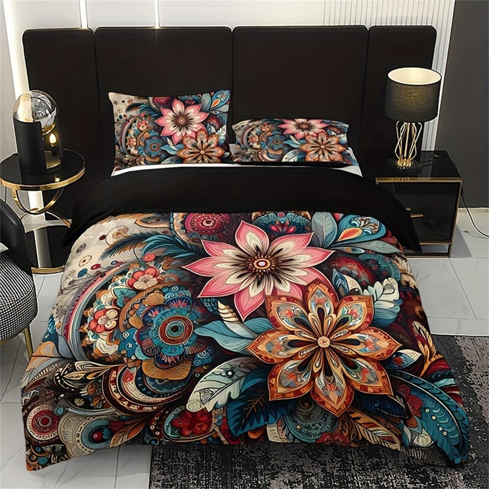 Комплект постельного белья с цветочным принтом Bohemian Mandala: 3 куска (1 пододеяльник + 2 наволочки) - В комплект не входят подушки-вкладыши.