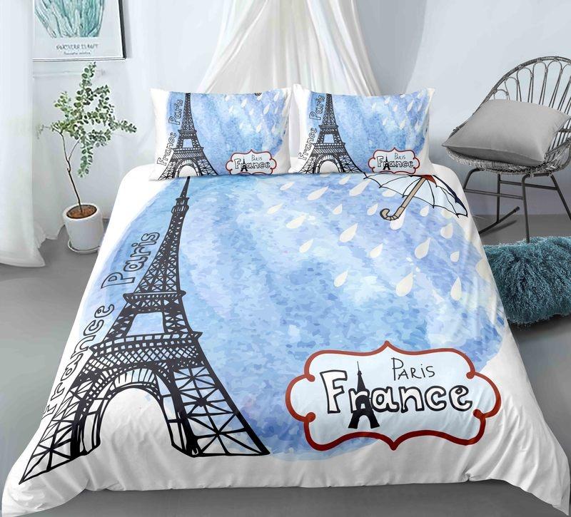 Paris Tower King Queen Duvet Cover Famous Buildings In France Bedding Set For Adults Pink Romantic 2/3pcs Polyester Quilt Cover