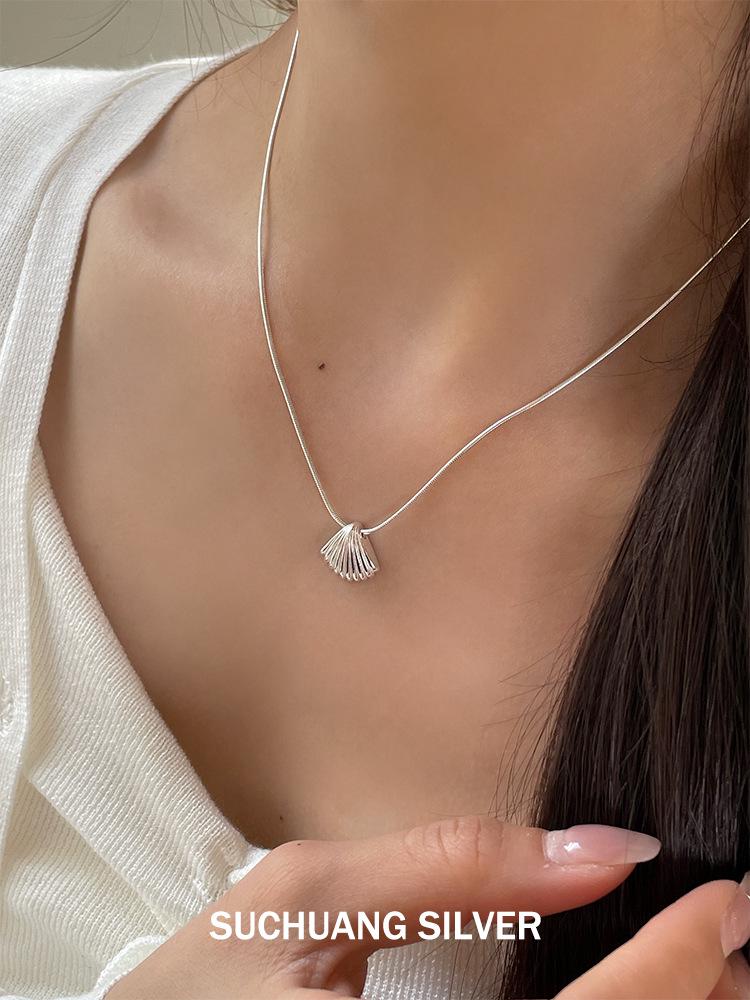 Серебряное ожерелье-ракушка Su Chuang S925 для женщин – Высококачественная универсальная цепочка на ключицу с текстурой гребешка