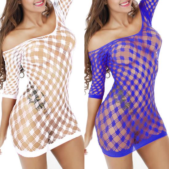 Sexy Women Off Shoulder Backless Fishnet Babydoll Sleepwear Bodycon Mini Dress