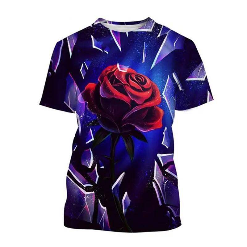 Новая модная мужская футболка с 3D-печатью Rose, популярная мужская футболка с цветочным принтом Rose для мужчин и женщин в стиле Харадзюку, повседневная футболка большого размера с коротким рукавом