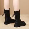 Women's British Style Plush-Lined Leather Mid-Calf Boots - Non-Slip, Flat Heel, Warm Winter Riding Boots