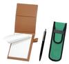 Обложка для мини-блокнота из переработанной коровьей кожи цвета мокко с тканевым пеналом зеленого цвета. Набор механических карандашей Knock type с 1970 года выпуска. Черный LS022PM-NK02G-AP200S-B