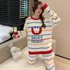 Пижама женская осенне-зимняя мягкая утолщенная теплая с длинными рукавами трикотажная флисовая флисовая цветная полосатая домашняя одежда