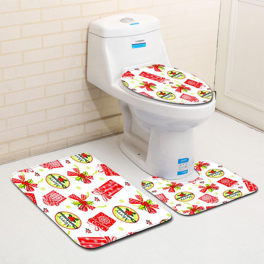 Рождественский коврик для ванной, туалетный трехпредметный набор