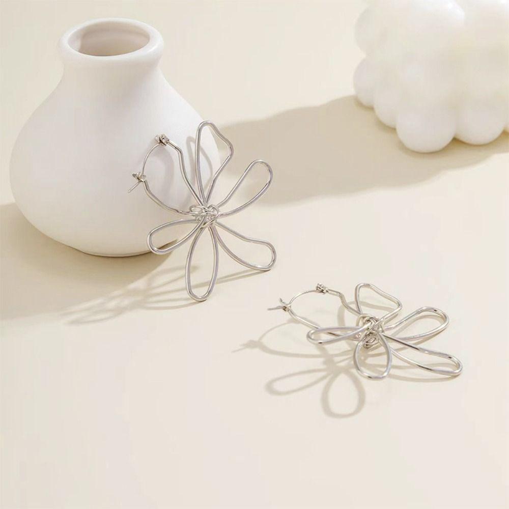 Jewelry Accessories Lines Hoop Earrings Metal French Earrings Gift Flower Earrings Female Girls