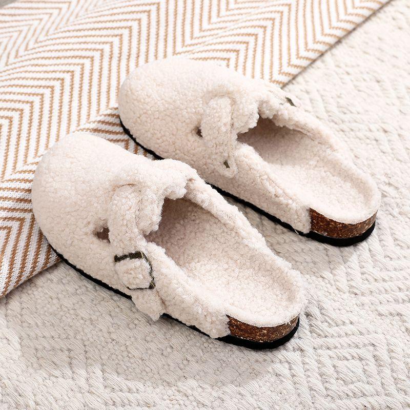 Fashion 2024 Woolen Slippers Women Fluffy Slippers Outdoor Closed Toe Cork Sandals Woman Mule Clogs Shoes Garden Clog Outdoor