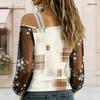 Women Plus Size Asymmetric Cold Shoulder Long Sleeve T Shirt Plaid Floral Printed Sheer Sleeve Top
