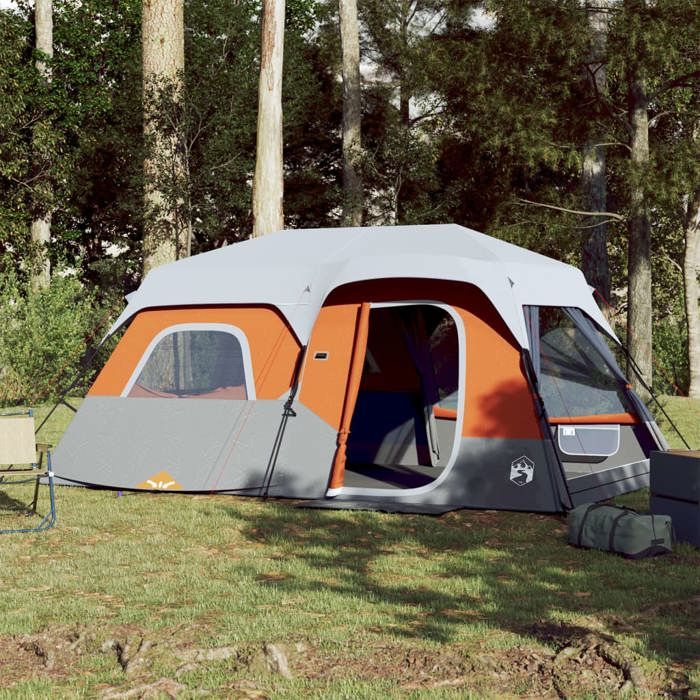 VidaXL Camping Tent with LED Light 9 Persons, Shade Tent with Bag, Portable Awning with Side Walls, Grey 94312