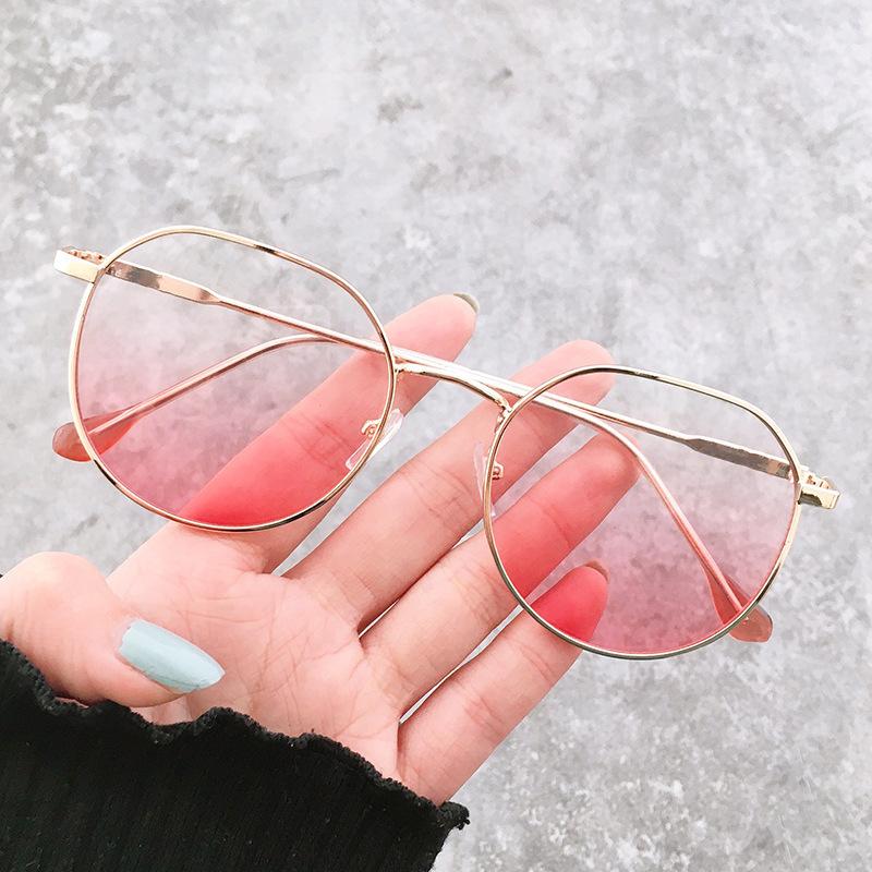 New fashionable retro metal glasses can be equipped with myopia glasses frame anti-blue flat glasses women's large frame