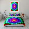 3Pcs Rainbow Hexagon Bedding Set, Geometric Honeycomb Print Duvet Cover + 2 Pillowcases, Colorful Decor
