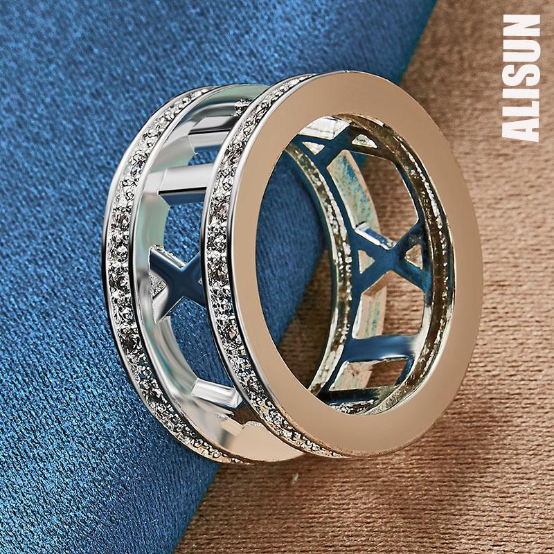 925 Sterling Silver AAA Zircon Roman Numeral Ring Fashion Wedding Jewelry