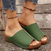 Модные женские босоножки на танкетке из искусственной кожи, повседневные тапочки с открытым носком и платформой, женские летние нескользящие пляжные шлепанцы 2024 года, шлепанцы большого размера
