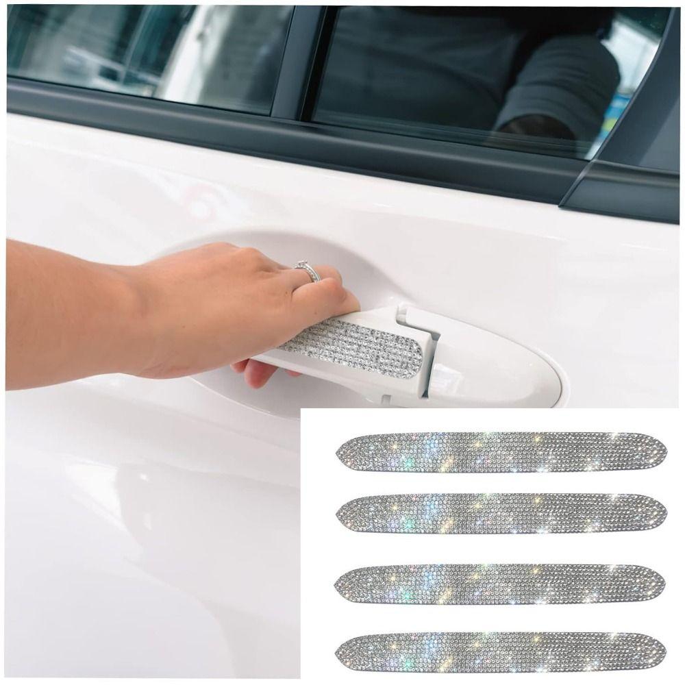4pcs/set Universal Car Protective Strip Stickers Bling Car Handle Crystal Decal Driving Safety
