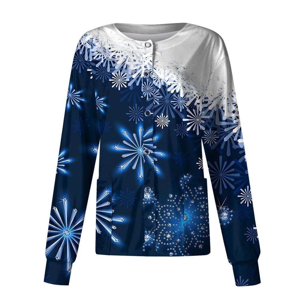 Женская повседневная модная однобортная куртка с длинным рукавом и стоячими лацканами с рождественским принтом, защитная рабочая куртка