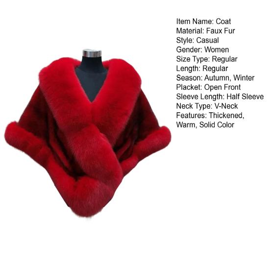 Thickened Warm Mink Fox Fluffy Cape Coat Solid Color Women Winter Faux Fur Shawl