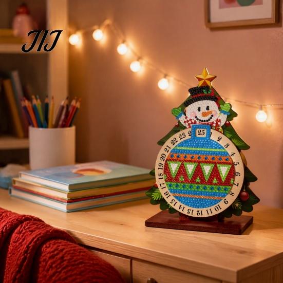 Gemstone Painting Decoration Christmas DIY Rhinestone Countdown Calendar, 25 Days Rotating Creative Gift Tree Advent Wooden Tabletop Ornament