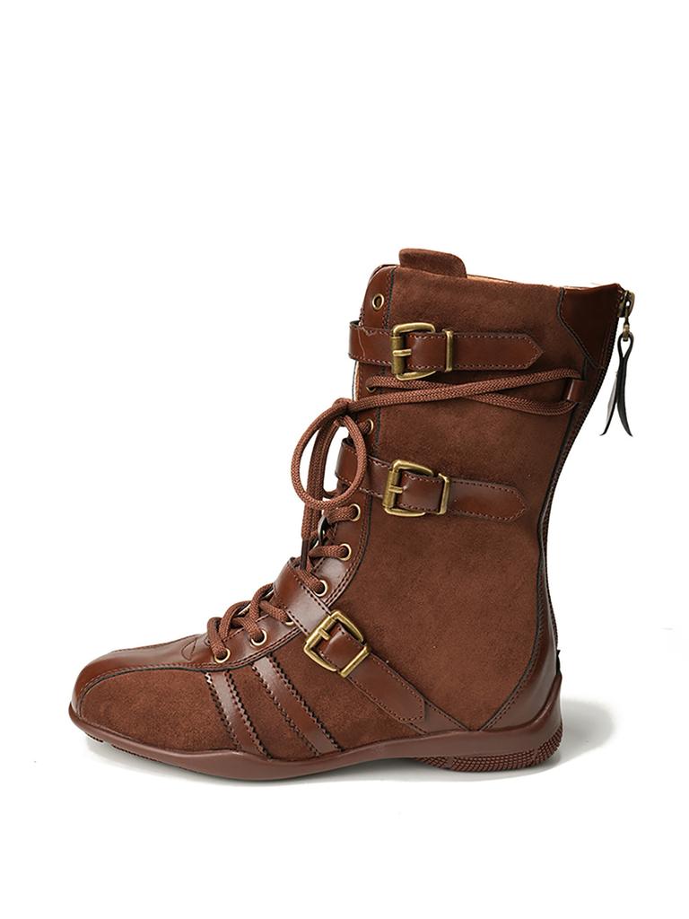 Niche Design Boxing Boots Women's Retro Style Heightening Martin Boots Lace-up Short Boots Mid-tube Western Boots German Training Boots