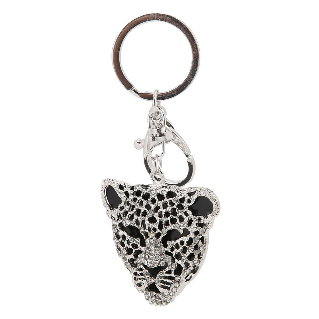 Брелок для ключей, изысканный, украшенный стразами, леопардовая голова, подвеска на сумку для автомобиля, подарок на день рождения для девочки(Серебряный )