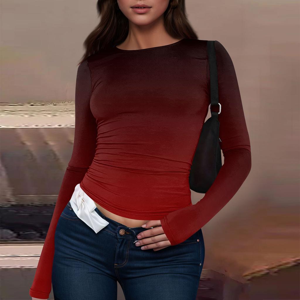 Женская модная повседневная футболка с круглым вырезом и длинным рукавом с принтом