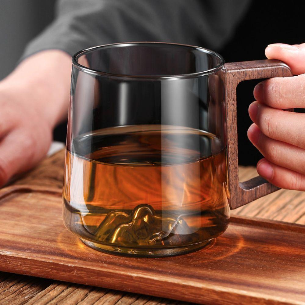 Internal Mountain Protrusion Water Drinking Cup Wooden Handle Tea Cup Creative Glass Cup Office