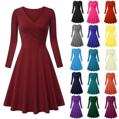 Модное женское однотонное платье с v-образным вырезом и коротким рукавом вечернее платье