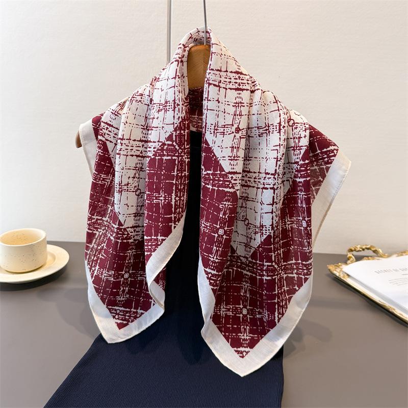 Plaid Texture Herringbone Pattern Cotton And Linen Small Square Scarf Silk Scarf Imitation Velvet Headscarf Shawl Sun Protection Scarf