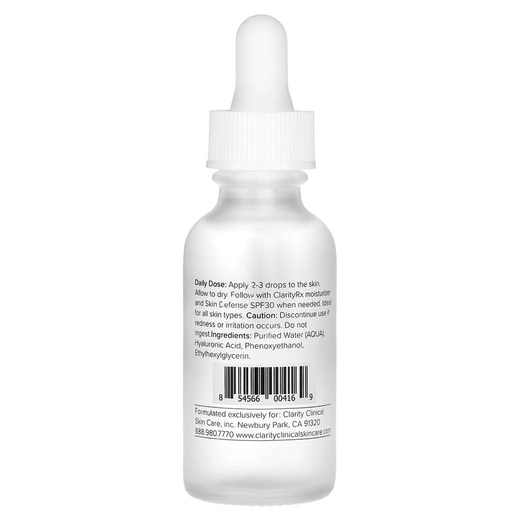 ClarityRx Recommended Water, Hyaluronic Acid Hydrating Serum, 1 Fl Oz (30 Ml)
