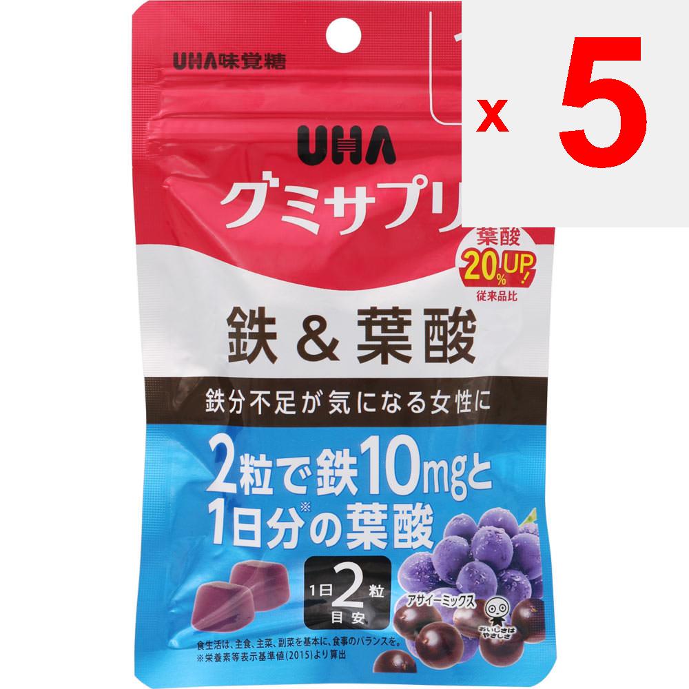 UHA Вкус сахара UHA Gummi Supplement s Железо и фолиевая кислота - 20 капсул в плоском пакете Препараты железа Минералы Препараты железа