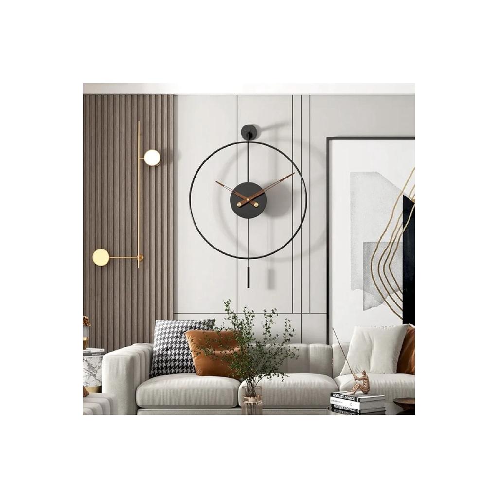 (средний размер) Черный Tiktok - орех, 35 см, часовая и минутная стрелка, современные декоративные металлические настенные часы с маятником