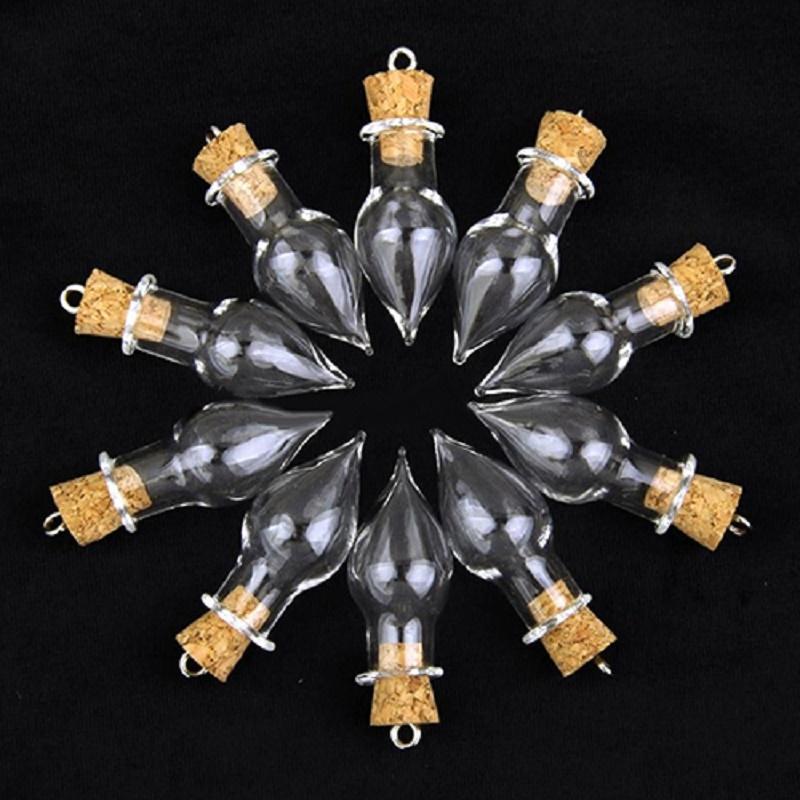 10Pcs Fashion Women Pendants Necklaces Tear Drop Glass Bottles with Cork Top DIY Pendants Wishing Bottles Jars