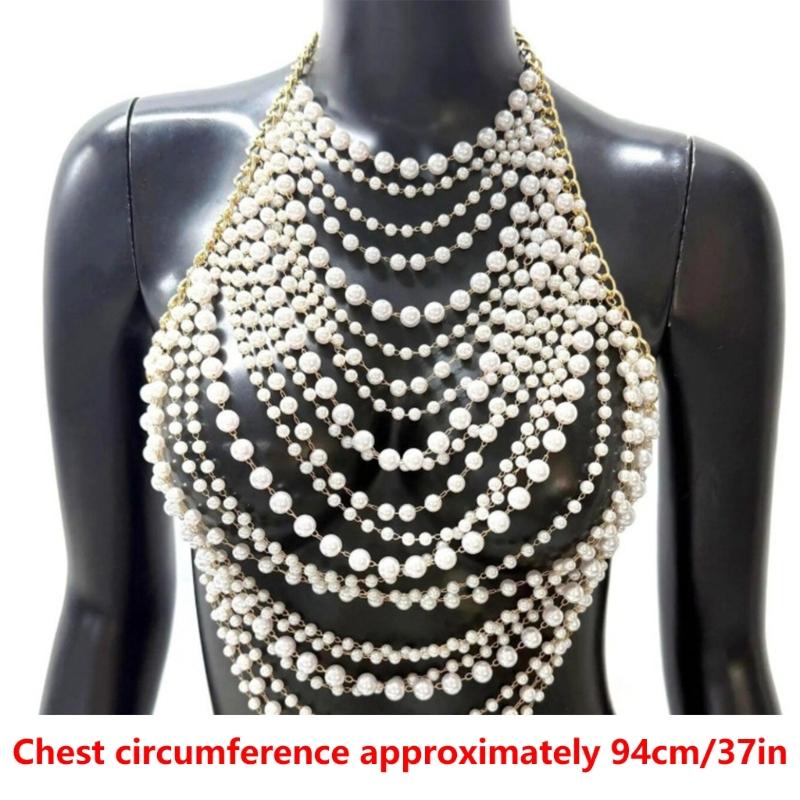 Multiple Layer Imitation Pearls Chest Necklace Detachable Chains Evening Party Wear Comfortable Fit