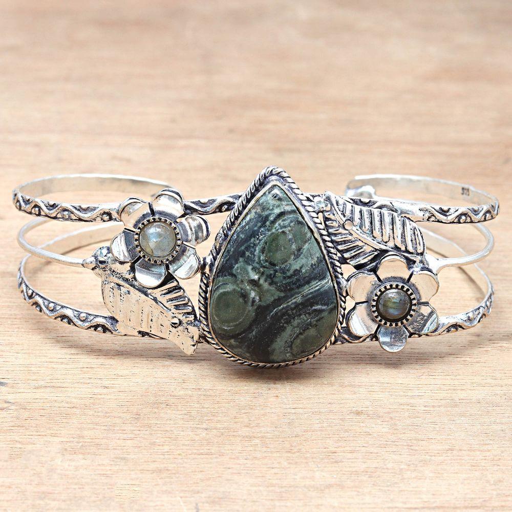 Star Galaxy Gemstone Antique Silver Jewelry Cuff Bracelets 7''Adjustable