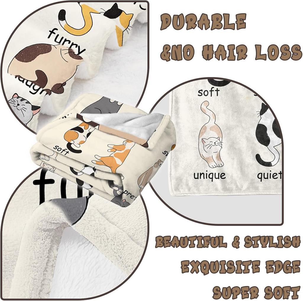 Удобный черно-белый кошачий плед - Подходит для диванов, кроватей и офисов - Мягкая фланель, комфортный в любое время года