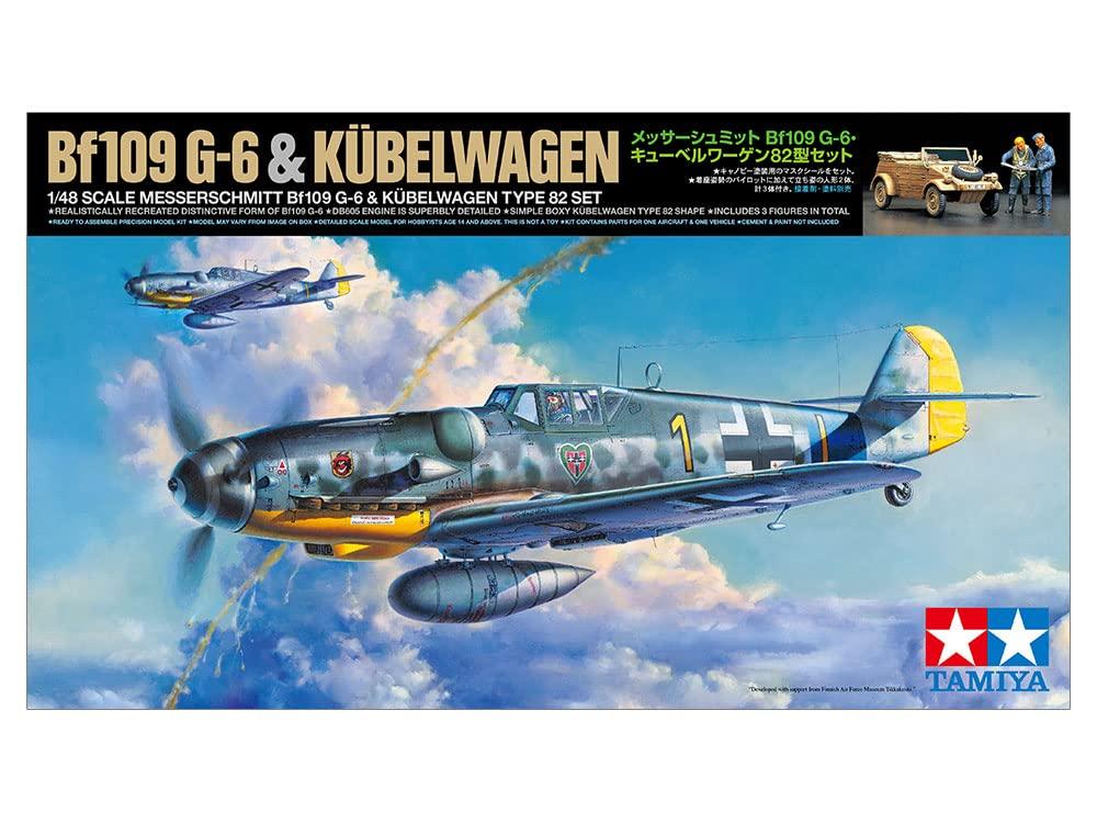 Tamiya Масштабный ограниченный продукт Немецкая армия Messerschmitt Bf109 Kubelwagen Type 82 Набор пластиковых моделей 25204 Литье Цвет 1/48 G-6 &