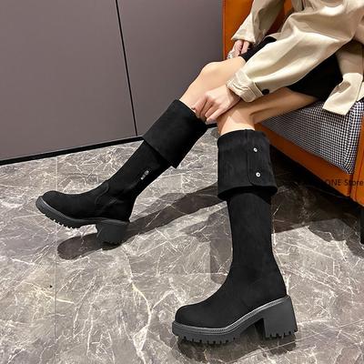 Обувь для женщин 2024 Ботинки женские на ремешке с пряжкой Ретро Повседневные ботфорты Женские ботинки на толстой подошве с хлопковым верхом