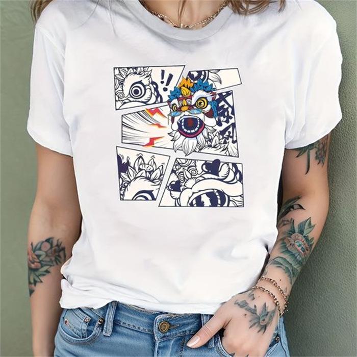 Летний топ с круглым вырезом и принтом, модные повседневные милые женские футболки из чистого хлопка с короткими рукавами