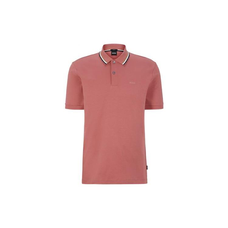 HUGO BOSS SS23 Performance Polo Shirts Men's Light Pink Polo Collar Moderate Straight Fit 50469360-692