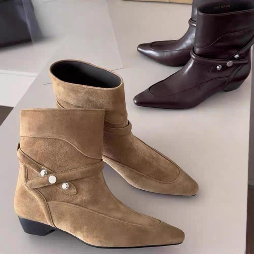 Версия из овчины~ Корейские нишевые замшевые ботильоны на толстом каблуке с маленьким квадратным носком, ковбойские ботинки в западном стиле, женские осенне-зимние новые тонкие ботинки