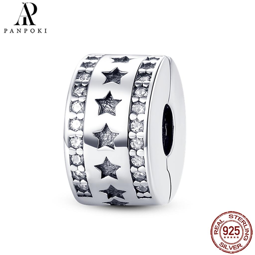 PANPOKI SS925 Sterling Silver Fixed Clip Stopper Beads Fit Bracelets Necklace NEW Luxury Women Gift DIY Jewelry Making