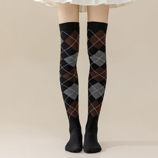 1 пара зимних носков с ромбовидным принтом, теплые, очень свободные, чулки контрастного цвета для повседневной носки и танцев