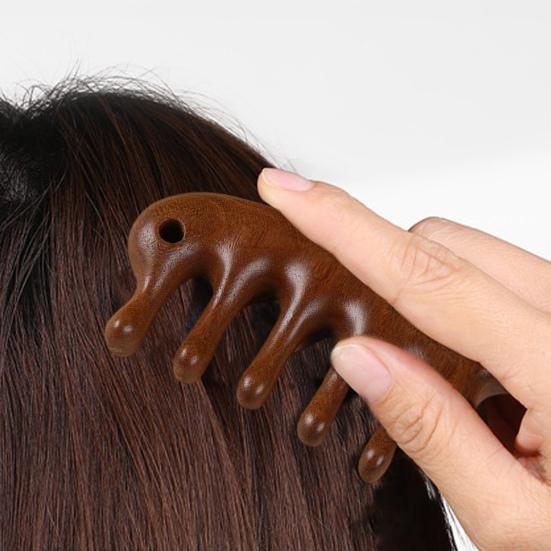Деревянная расческа для массажа кожи головы с широкими зубцами, натуральный сандал, снятие стресса, подарок для роста волос, вьющиеся волосы