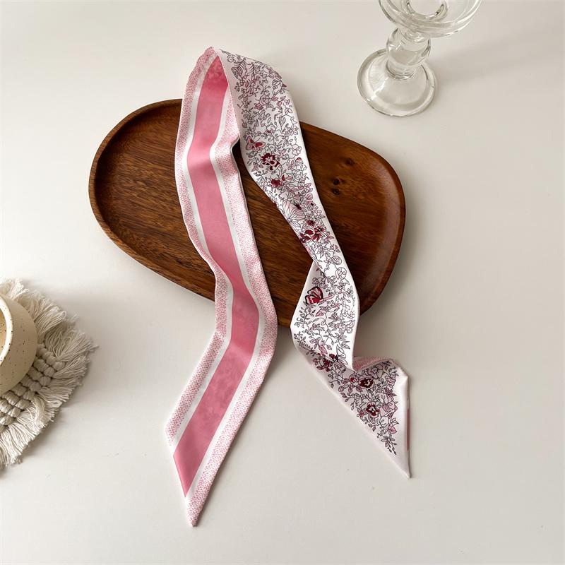 Женский длинный узкий шелковый шарф, повязка на голову, шейный галстук с принтом, роскошные брендовые аксессуары для волос, классные шарфы для девочек, лето 2021 г.