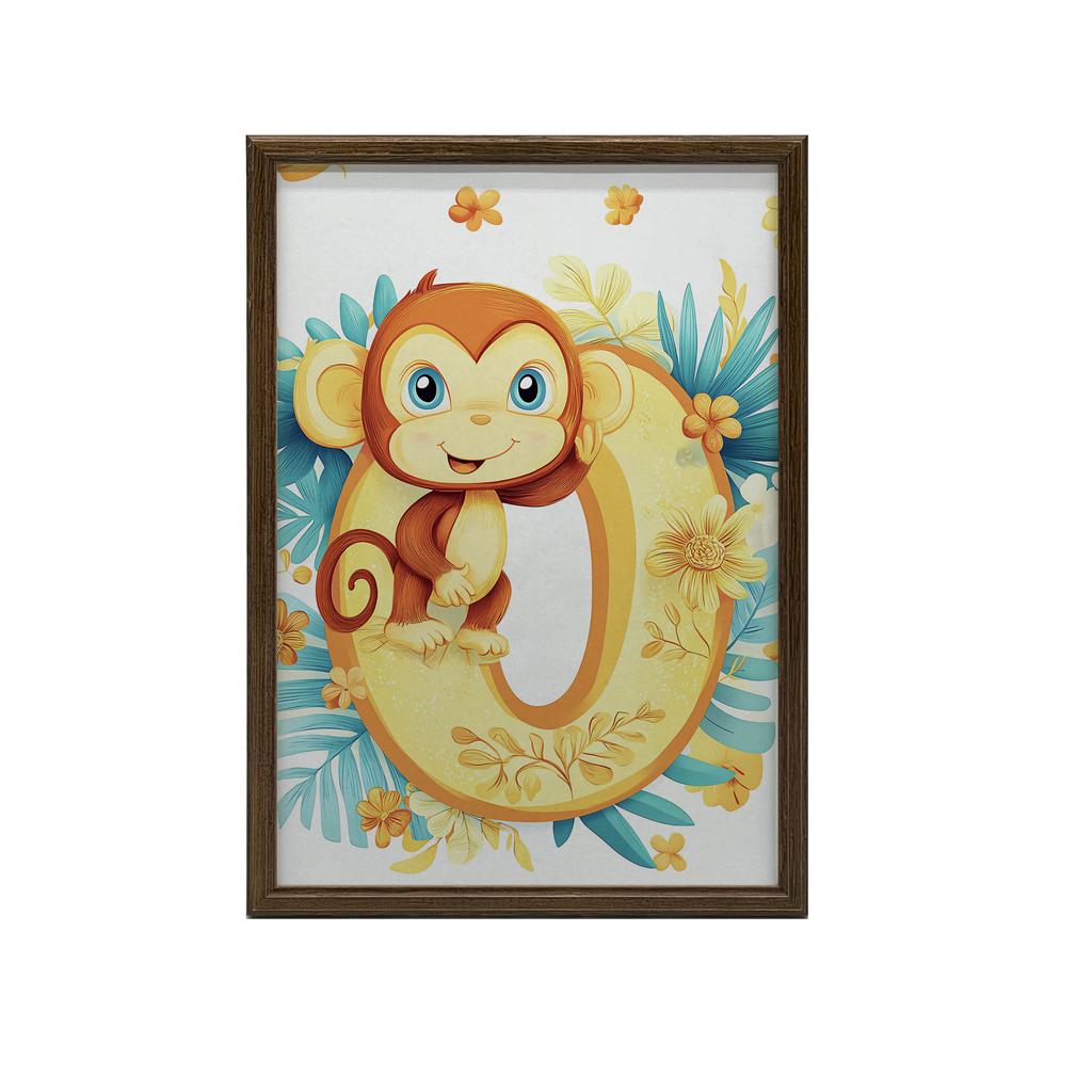 Poster Cheerful Monkey On The Letter "O Poster Cheerful Monkey On The Letter "O, 40X50 Cm, Gold Aluminum Frame, 230 Gsm Matte Paper