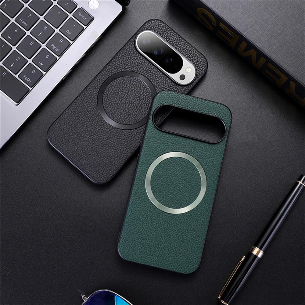Роскошный Магнитный Чехол из Искусственной Кожи для Google Pixel 10 9 Pro XL 8 7 6 9 8A 9A 7A 6A Для Беспроводной Зарядки Magsafe Ударопрочный Чехол