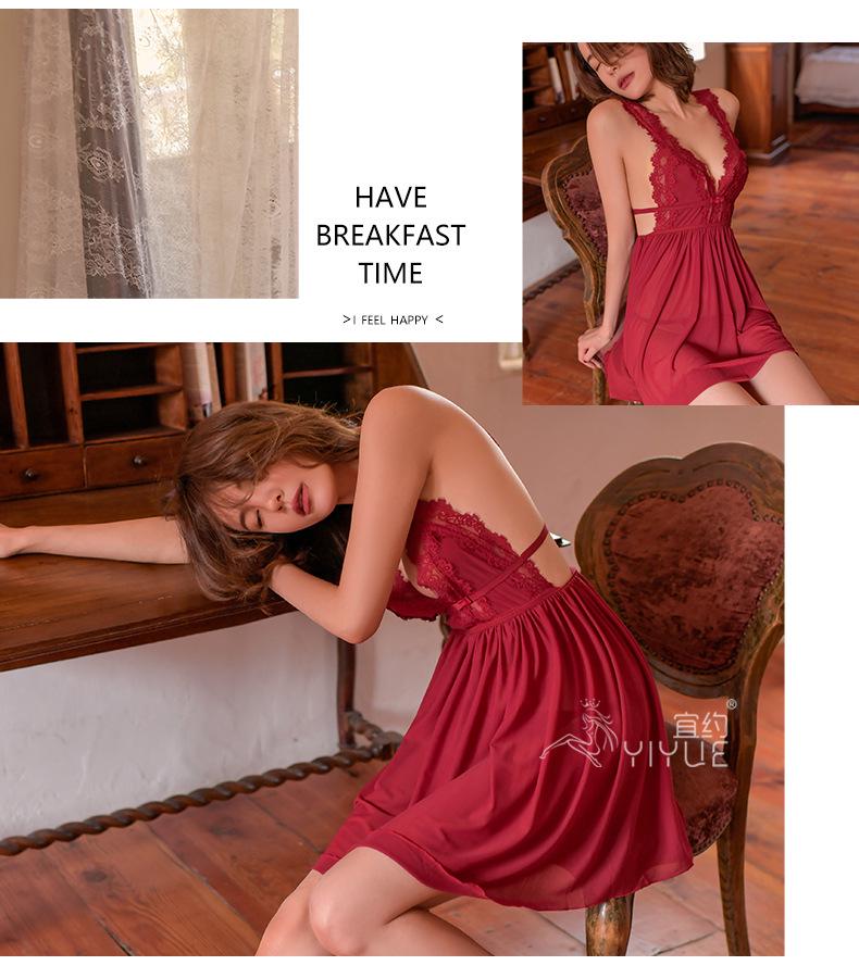Yi Yue Женская ночная сорочка больших размеров, сексуальное кружево, с разрезом сзади - Прозрачный европейский и американский стиль, 8100