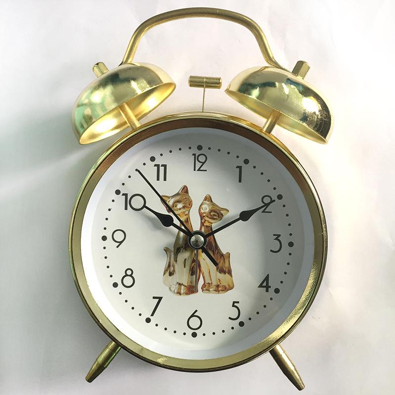Direct supply 1 inch metal electroplating imitation gold rose gold alarm clock night light creative bell children's and students' desk clock