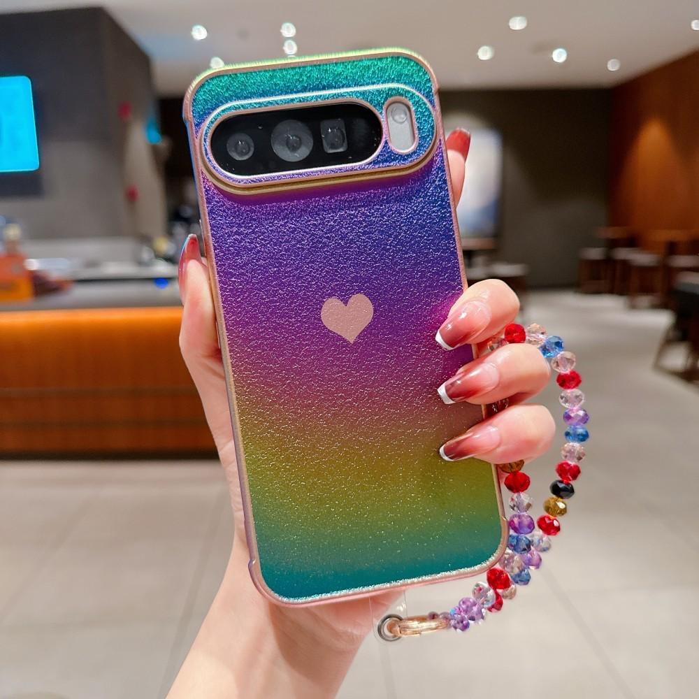 Электроplated Боковая сторона Сердце Чехол для телефона Для Google Pixel 9 Pro XL 9Pro 9ProXL 8 Pro 8A 7A 9A Силиконовая крышка С хрустальной цепочкой