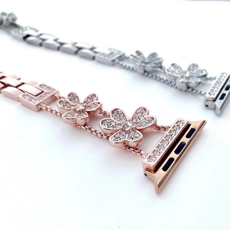 Ремешок для часов, металлический ремешок для Apple Watch, ремешок Ultra, 4 мм, 45 мм, 40 мм, 41 мм, 49 мм, блестящая цепочка-браслет-бабочка для iWatch Series 9, 8, 7, 6, 5 SE 4, 3